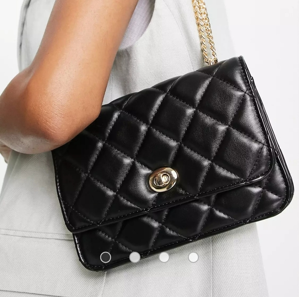 ASOS DESIGN diamond quilted crossbody bag with lock detail and adjustable